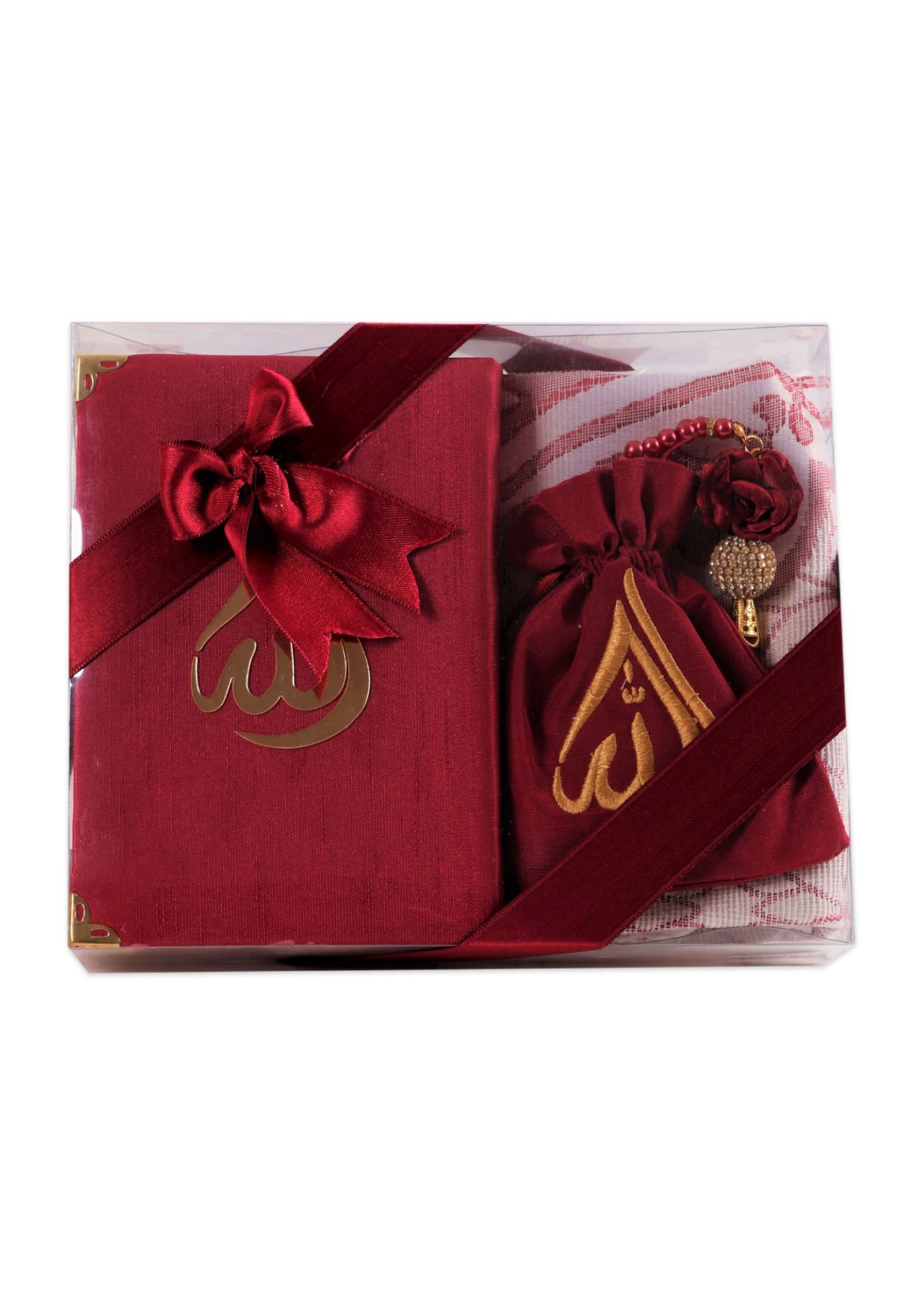 HÜSNA SERİSİ  (Çanta Boy Kuran+Kese+Disko Top Tespih+Seccade) NO:2 BORDO