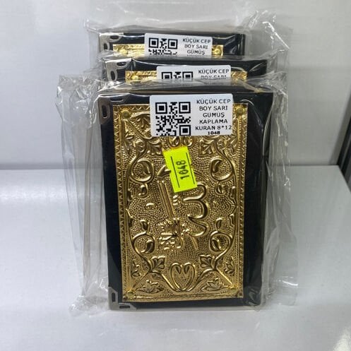 Küçük Cep Boy Sarı Gümüş Kaplama Kuran  (8*12)