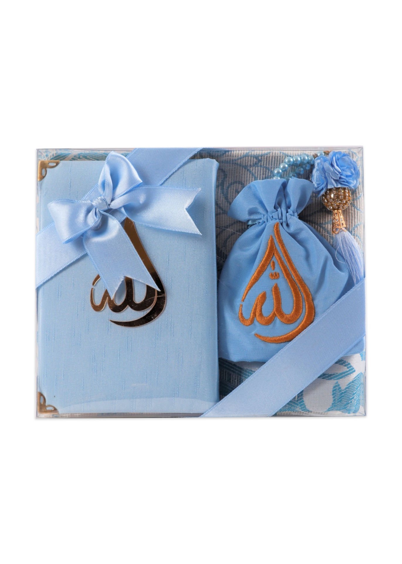 HÜSNA SERİSİ  (Çanta Boy Kuran+Kese+Disko Top Tespih+Seccade) NO:2 BEBE MAVİ