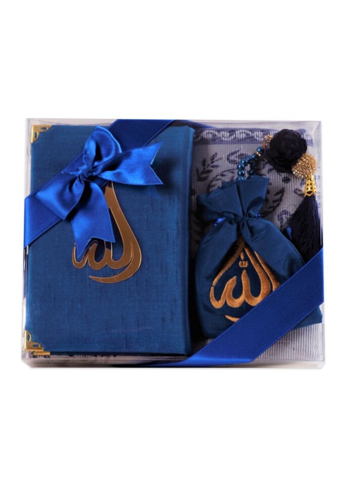 HÜSNA SERİSİ  (Çanta Boy Kuran+Kese+Disko Top Tespih+Seccade) NO:2 SAKS