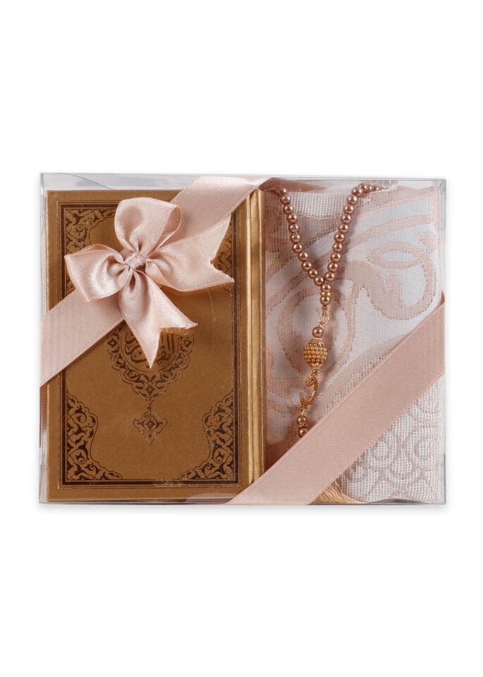 LİNA SERİSİ 3'lü SET ( Çanta Boy Termo Kuran + Seccade + İnci Tespih ) NO.2 GOLD