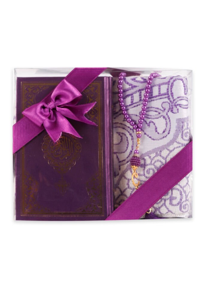 LİNA SERİSİ 3'lü SET ( Çanta Boy Termo Kuran + Seccade + İnci Tespih ) NO.2 MÜRDÜM