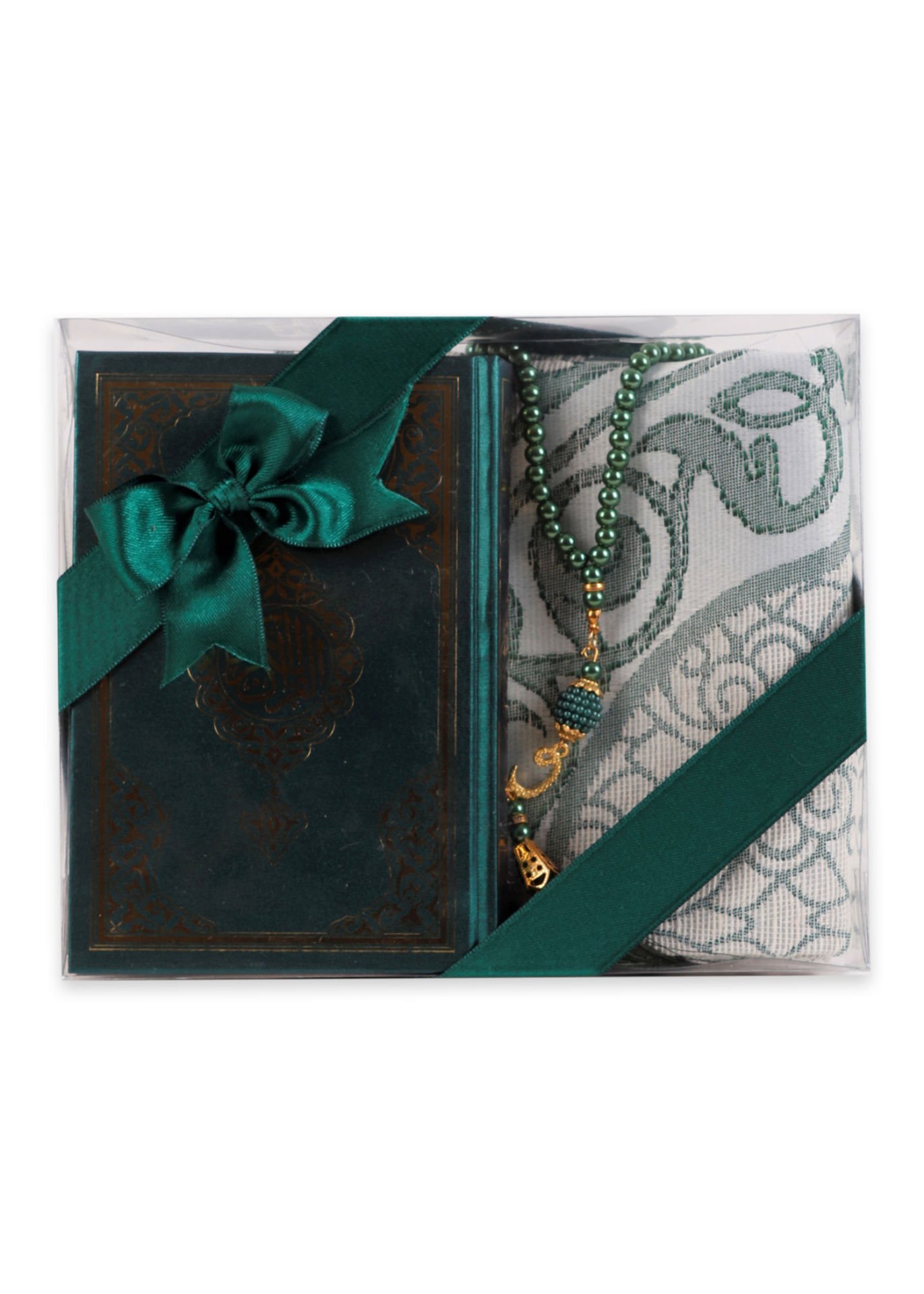 LİNA SERİSİ 3'lü SET ( Çanta Boy Termo Kuran + Seccade + İnci Tespih ) NO.2 YEŞİL