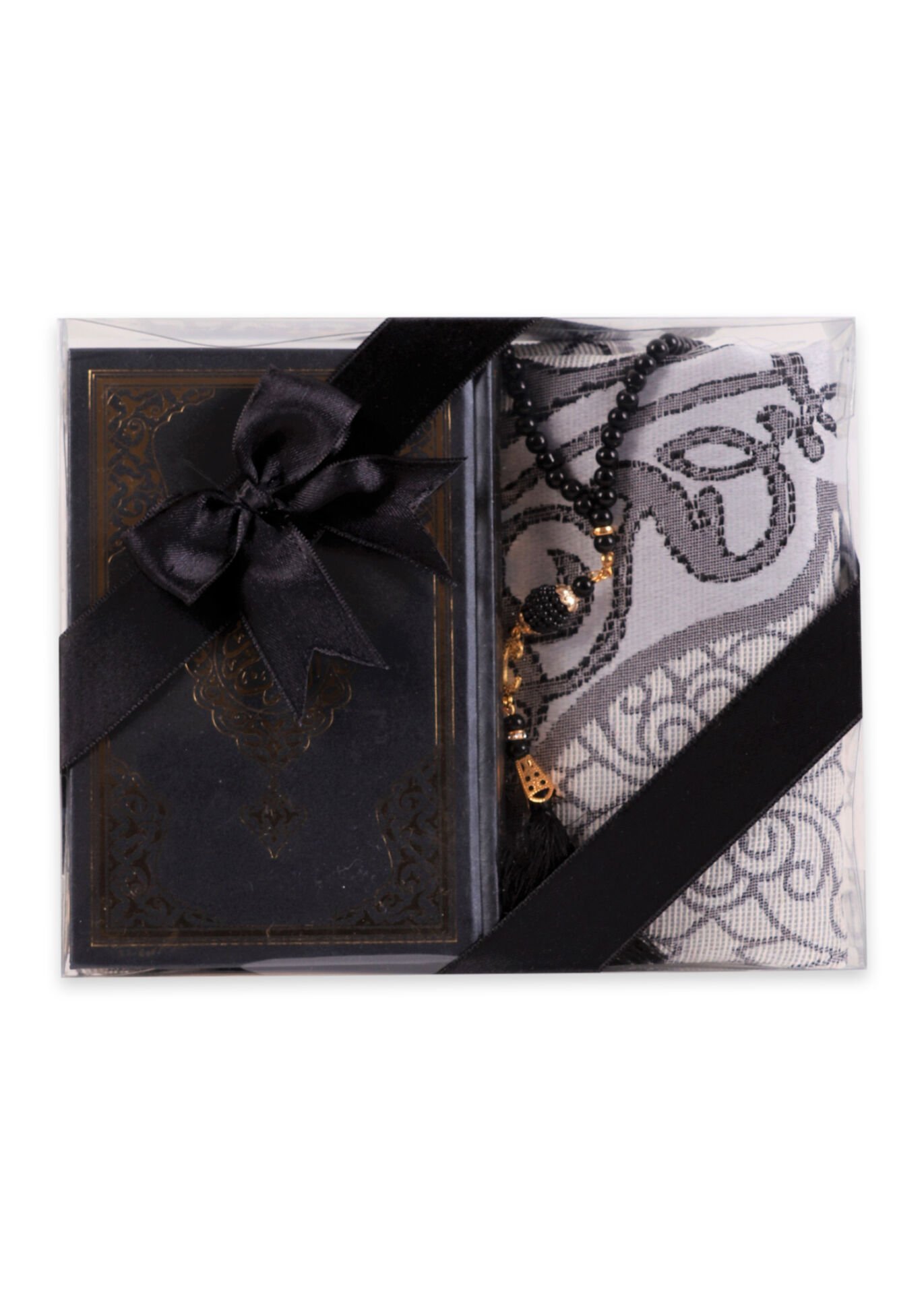 LİNA SERİSİ 3'lü SET ( Çanta Boy Termo Kuran + Seccade + İnci Tespih ) NO.2 SİYAH