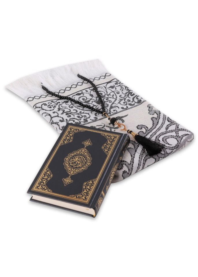 LİNA SERİSİ 3'lü SET ( Çanta Boy Termo Kuran + Seccade + İnci Tespih ) NO.2 SİYAH