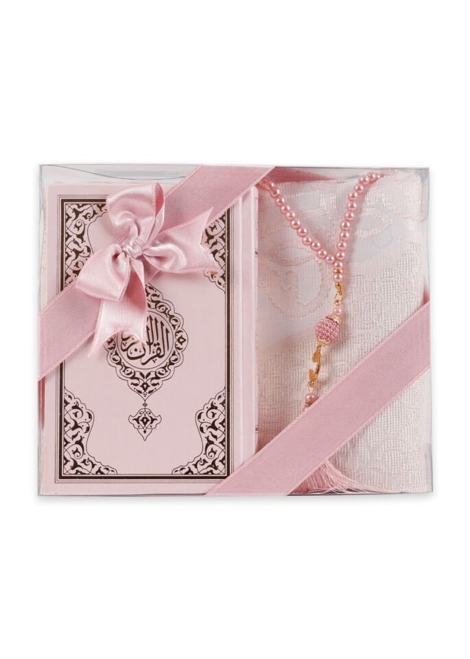 LİNA SERİSİ 3'lü SET ( Çanta Boy Termo Kuran + Seccade + İnci Tespih ) NO.2 PUDRA