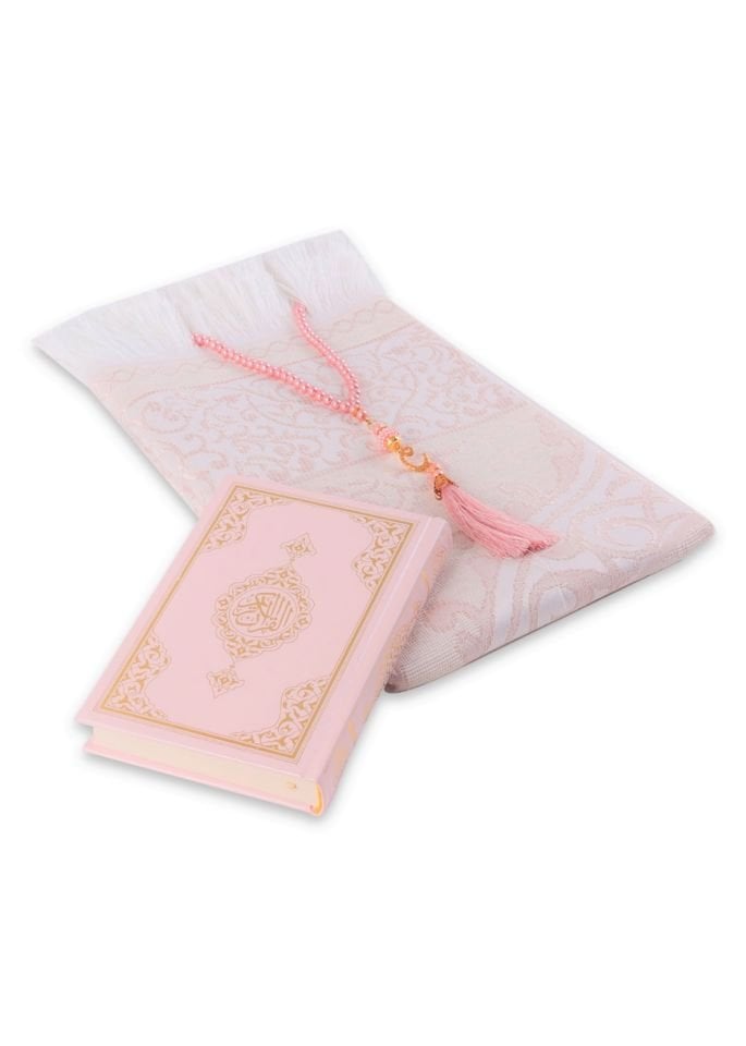 LİNA SERİSİ 3'lü SET ( Çanta Boy Termo Kuran + Seccade + İnci Tespih ) NO.2 PUDRA