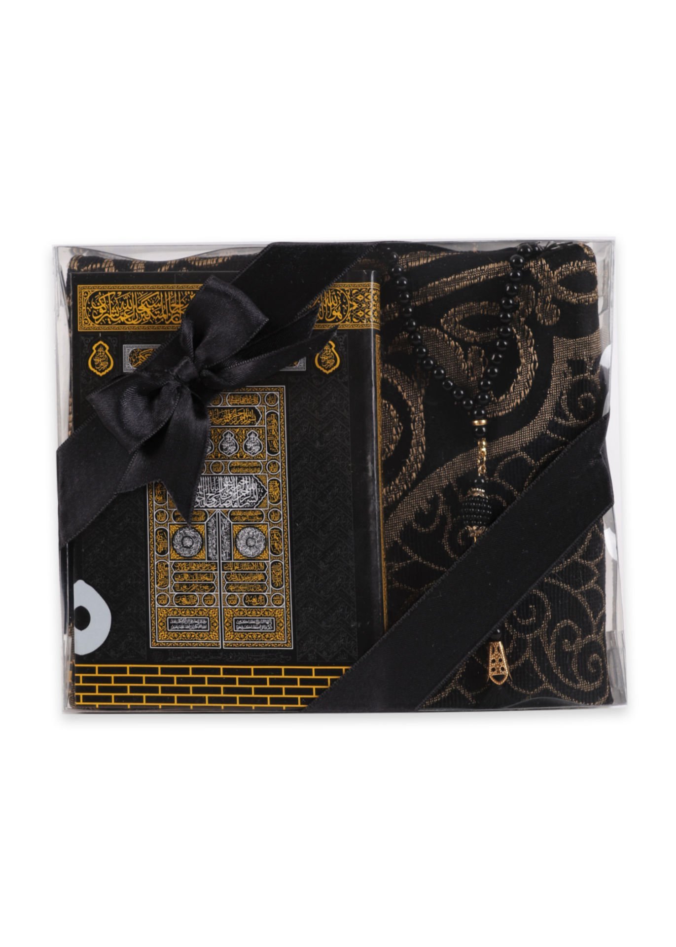 LİNA SERİSİ 3'lü SET ( Çanta Boy Termo Kuran + Seccade + İnci Tespih ) NO.2 SİYAH-GOLD