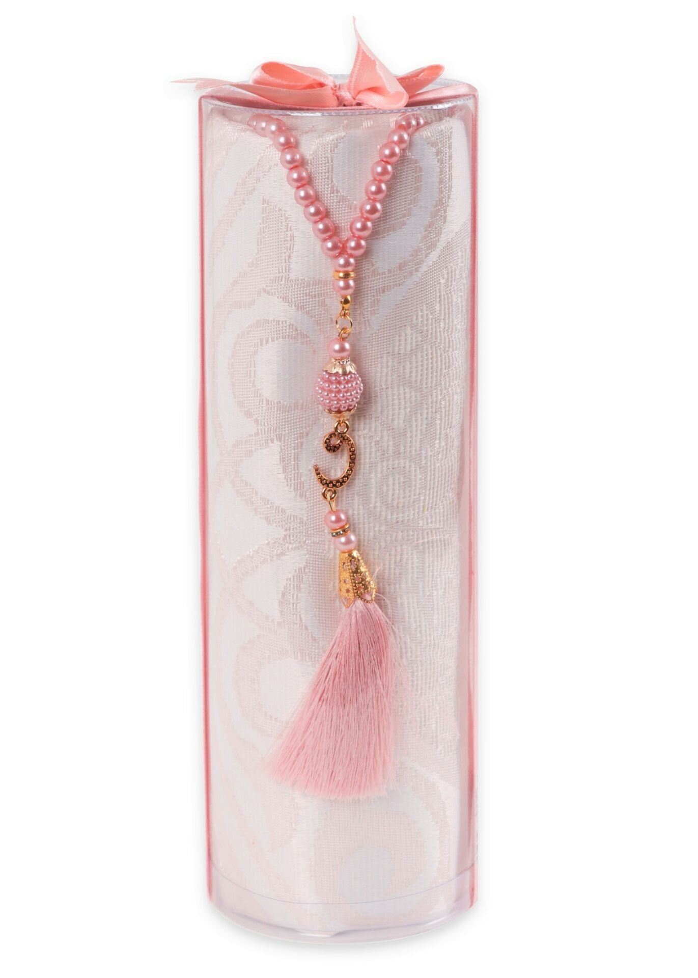 DUHA SERİSİ 2'li SET (Silindir Asetat  Pamuk Seccade+ İnci Tespih 24.5X8 ) PUDRA