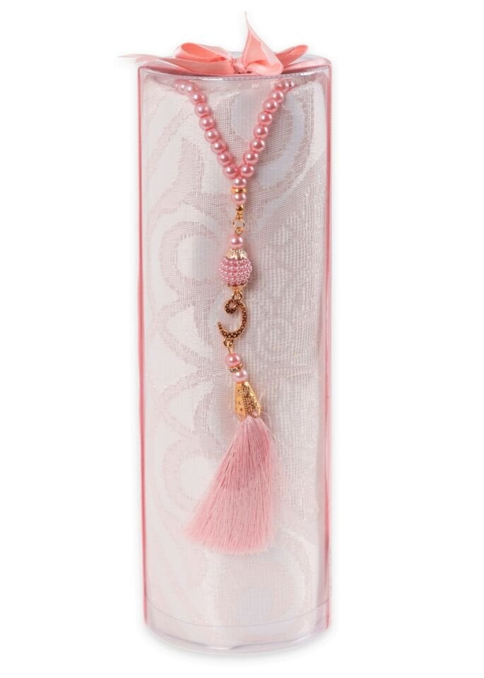 DUHA SERİSİ 2'li SET (Silindir Asetat  Pamuk Seccade+ İnci Tespih 24.5X8 ) PUDRA