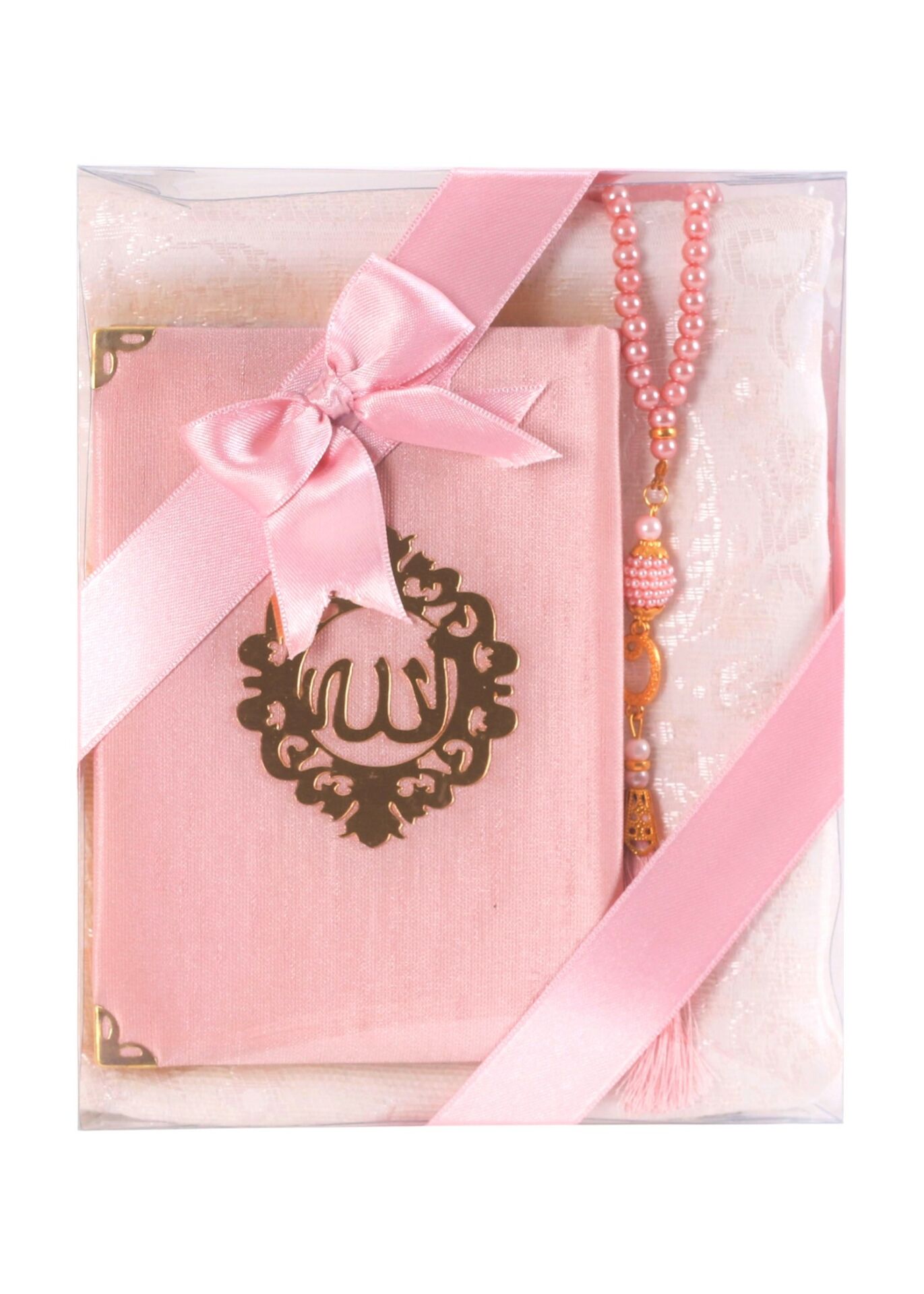 ASEL SERİSİ 3'lü SET (Pamuk Seccade + İnci Tespih + Şantuk Kuran) NO:2 PUDRA