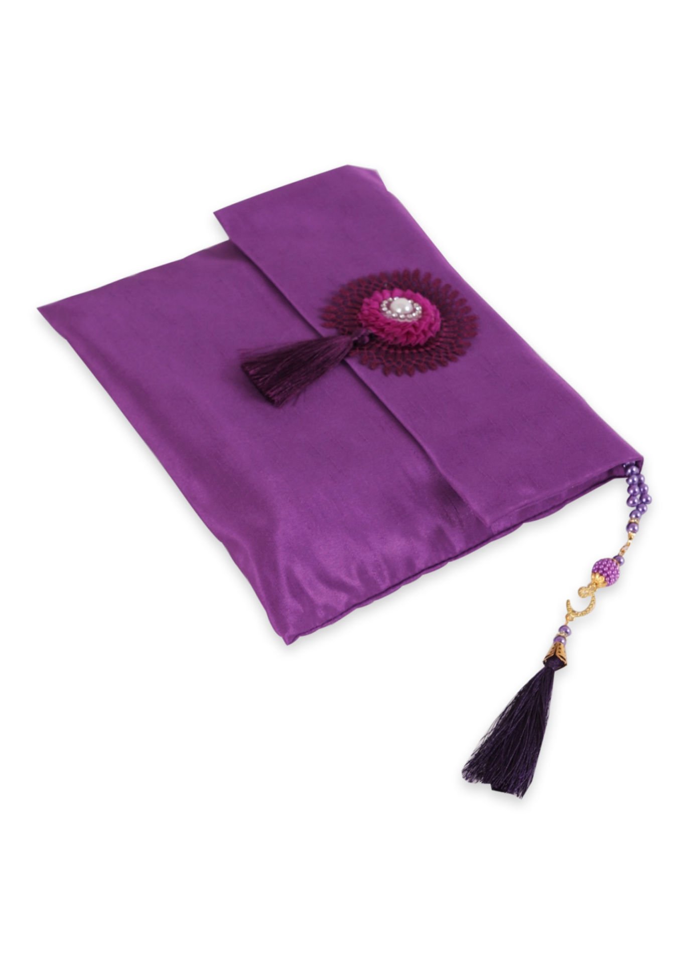 Büyük Şantuk Çanta Full Set Çiçekli (Yasin+Seccade+Tespih) MÜRDÜM