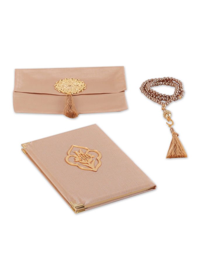 MEVA SERİSİ 3'lü SET (Madalyonlu Çanta+ Şantuk Yasin+ İnci Tespih) NO:2 GOLD