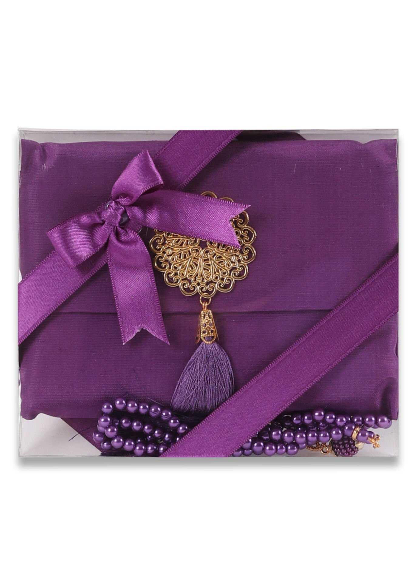 MEVA SERİSİ 3'lü SET (Madalyonlu Çanta+ Şantuk Yasin+ İnci Tespih) NO:2 MÜRDÜM