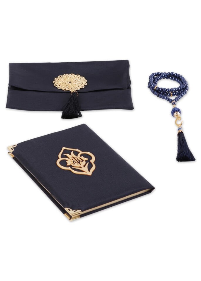 MEVA SERİSİ 3'lü SET (Madalyonlu Çanta+ Şantuk Yasin+ İnci Tespih) NO:2 LACİVERT