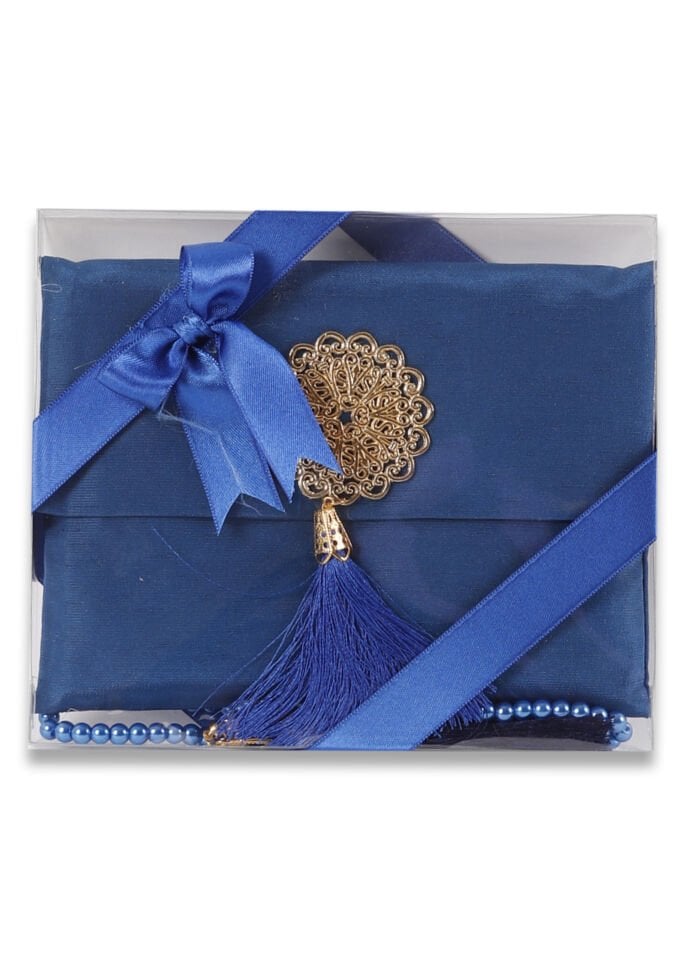 MEVA SERİSİ 3'lü SET (Madalyonlu Çanta+ Şantuk Yasin+ İnci Tespih) NO:2 SAKS