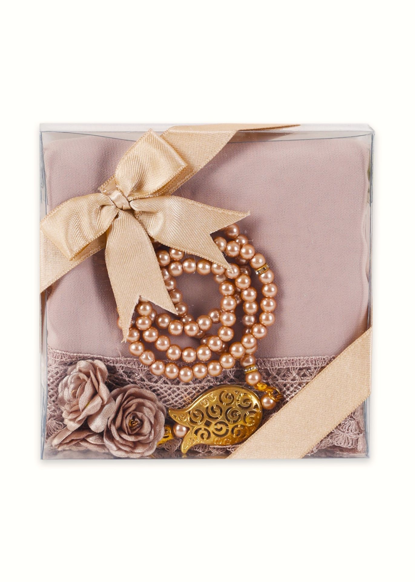 Asetat Set (Güpürlü Şal+İnci Tespih) GOLD