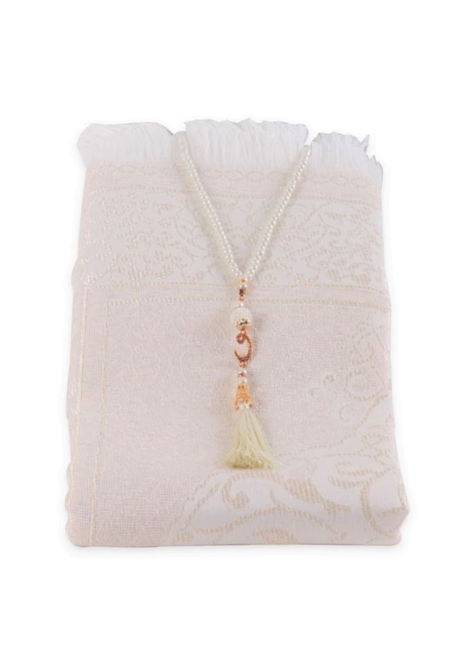 Silindir Şantuk Çiçekli (Seccade+Tespih) KREM