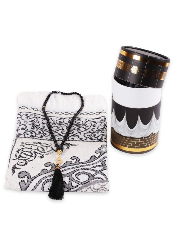 Kabe Örtü Model Silindir Kutu (Seccade+Tespih) SİYAH