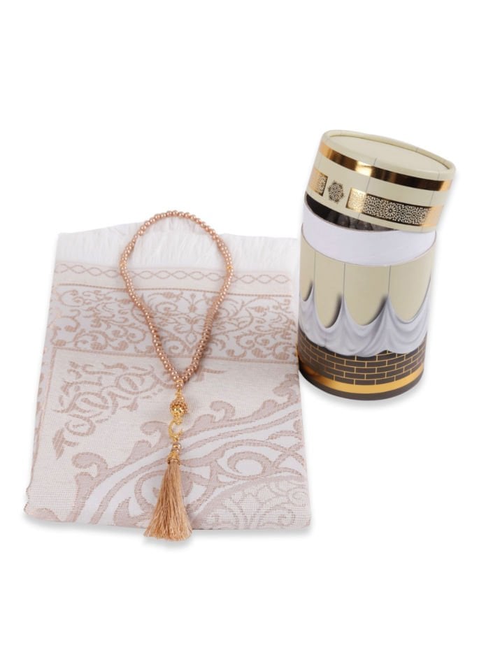 Kabe Örtü Model Silindir Kutu (Seccade+Tespih) KREM