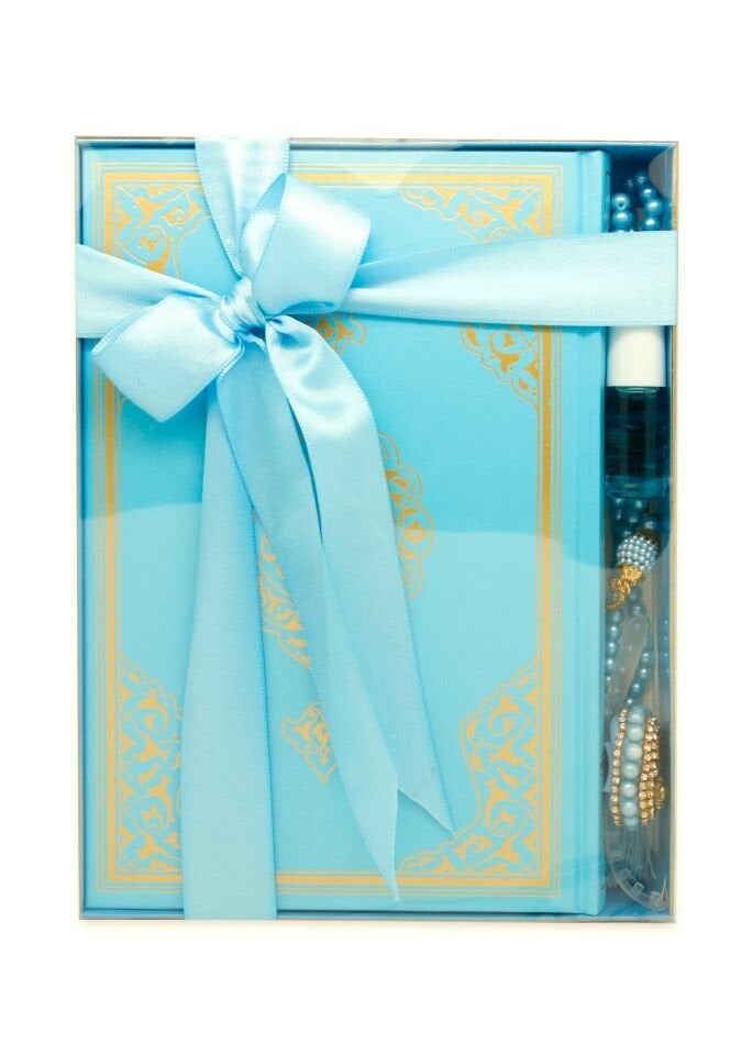 İSMİHAN SERİSİ (Orta Boy Kuran+Tespih+Esans+Zikirmatik) BEBE MAVİ