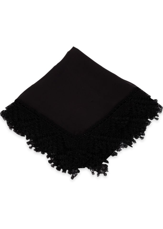 Güpürlü Uzun Şifon Şal SİYAH