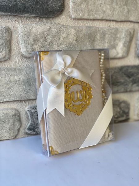 KADİFE KAPLI KURAN-I KERİM ÇANTA BOY İNCİ TESPİH HEDİYELİK SET