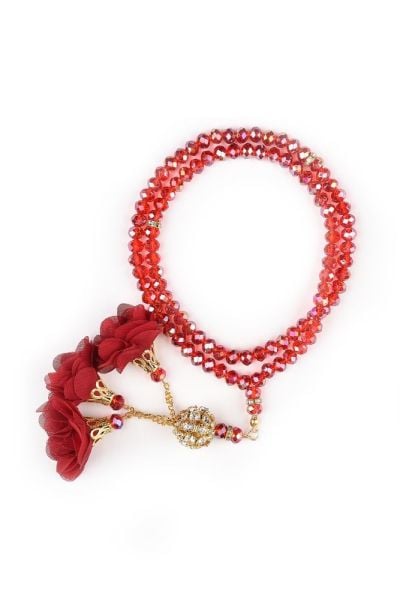 Çiçekli Tasarım Kristal Tespih (TAŞLI) BORDO