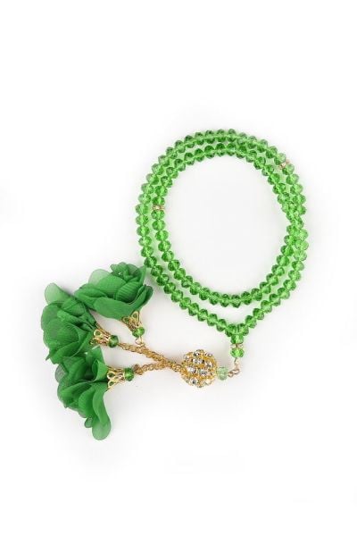 Çiçekli Tasarım Kristal Tespih (TAŞLI) YEŞİL