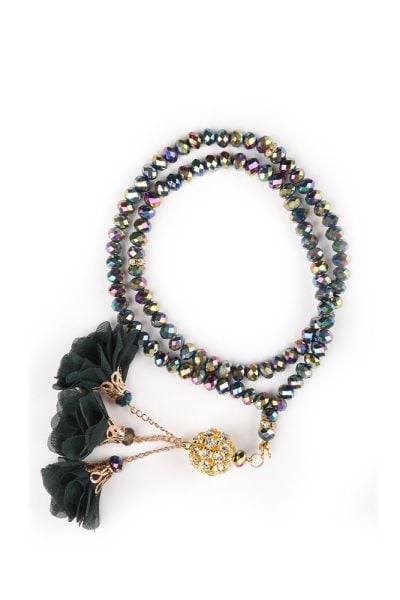 Çiçekli Tasarım Kristal Tespih (TAŞLI) K.YEŞİL