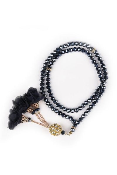 Çiçekli Tasarım Kristal Tespih (TAŞLI) FÜME