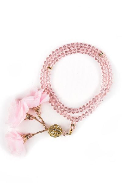 Çiçekli Tasarım Kristal Tespih (TAŞLI) PEMBE