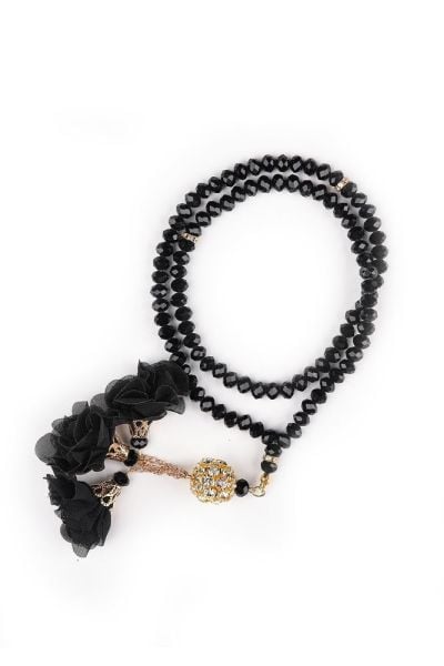 Çiçekli Tasarım Kristal Tespih (TAŞLI) SİYAH