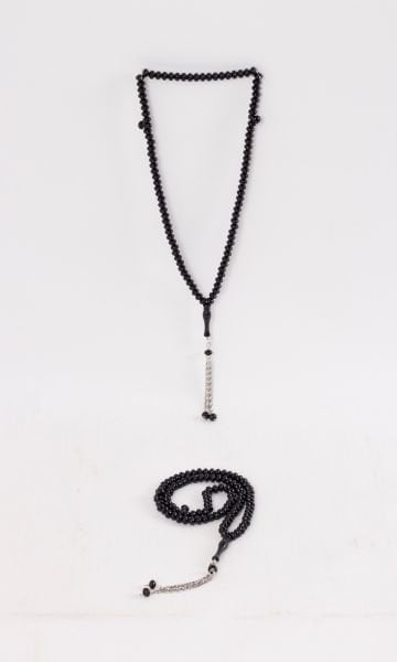 7mm 99'lu Lüks İnci Sedefli,Zincirli Tespih SİYAH