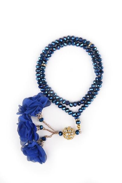 Çiçekli Tasarım Kristal Tespih (TAŞLI) SAKS MAVİ