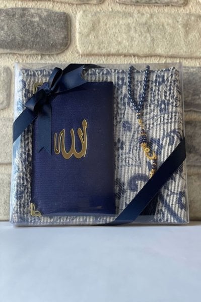 TUBA SERİSİ ASETAT UCUZ SET (SECCADE +YASİN +İNCİ TESPİH) (TREND) NO:2 LACİVERT