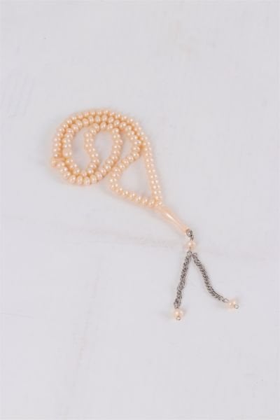 7mm 99'lu Lüks İnci Sedefli,Zincirli Tespih KREM