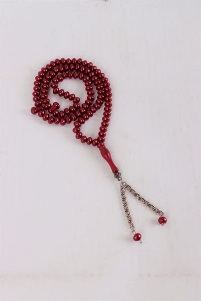 7mm 99'lu Lüks İnci Sedefli,Zincirli Tespih KIRMIZI