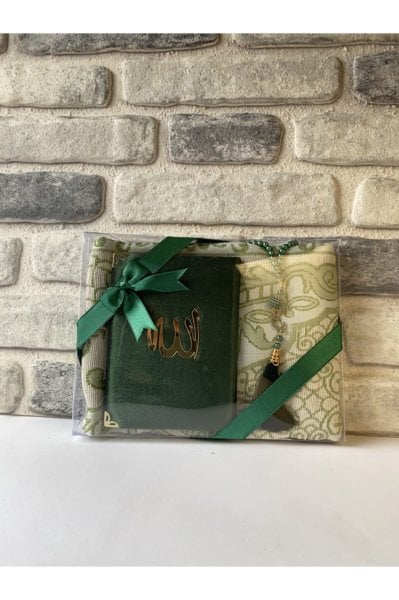 TUBA SERİSİ ASETAT UCUZ SET (SECCADE +YASİN +İNCİ TESPİH) (TREND) NO:2 YEŞİL