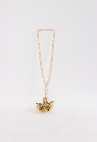 8mm 99'lu Kristal Tespih Lüks Çiçekli KREM