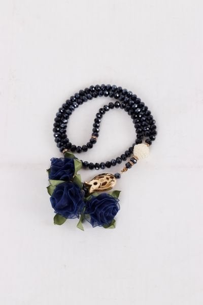 8mm 99'lu Kristal Tespih Lüks Çiçekli LACİVERT