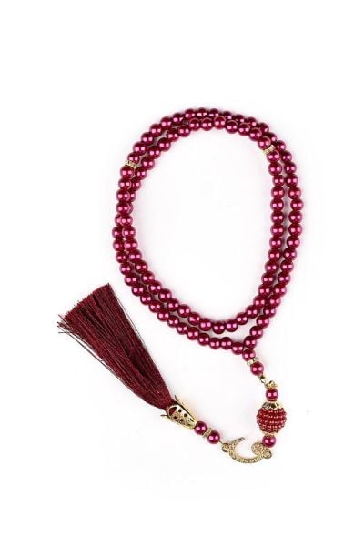 İnci Tespih Vavlı Tasarım Püsküllü BORDO