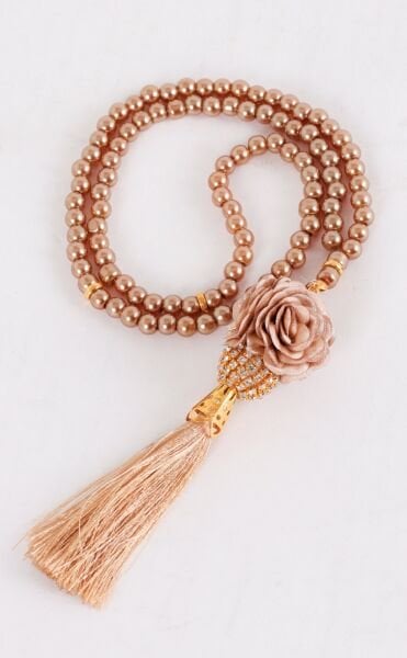 İnci Çiçekli Disko Toplu Güllü Tespih (6mm) GOLD