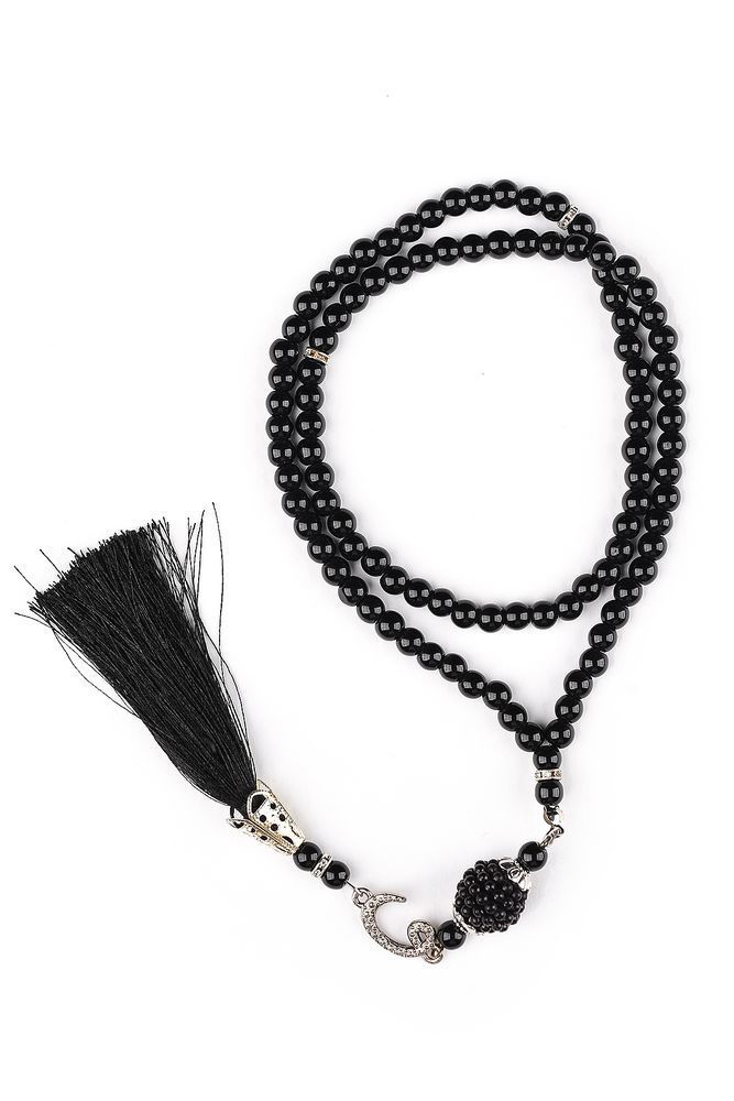 İnci Tespih Vavlı Tasarım Püsküllü SİYAH GÜMÜŞ