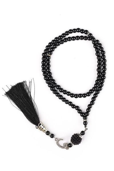 İnci Tespih Vavlı Tasarım Püsküllü SİYAH GÜMÜŞ