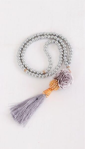 İnci Çiçekli Disko Toplu Güllü Tespih (6mm) GRİ