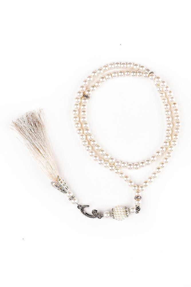 İnci Tespih Vavlı Tasarım Püsküllü KREM GÜMÜŞ