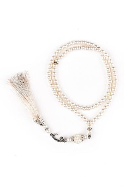 İnci Tespih Vavlı Tasarım Püsküllü KREM GÜMÜŞ