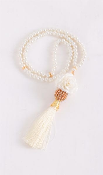 İnci Çiçekli Disko Toplu Güllü Tespih (6mm) KREM