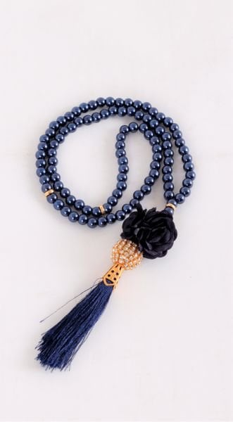 İnci Çiçekli Disko Toplu Güllü Tespih (6mm) LACİVERT